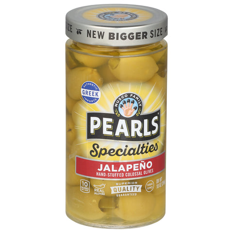 Pearls Specialties Hand-Stuffed Jalapeno Olives Colossal 10 oz