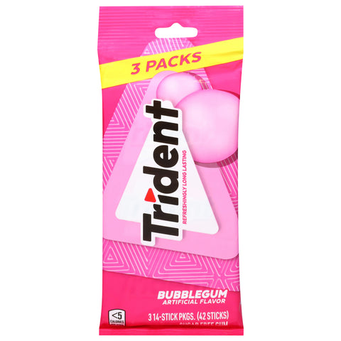 Trident Sugar Free Bubblegum Gum 3 - 14 Stick Packages - 42 CT 20 Pack