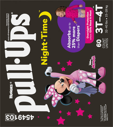Pull-Ups Girls' Night-Time Potty Training Pants, 3T-4T (32-40 lbs), 60 Ct
