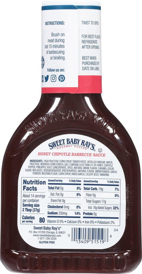 Sweet Baby Ray's Sauce BBQ Honey Chipotle 18 OZ