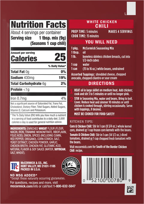 McCormick Mix Chili White Chicken - 1.25 OZ 12 Pack