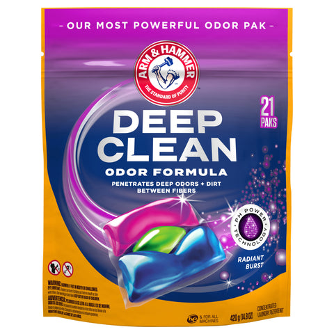 Arm & Hammer Deep Clean Odor Formula Laundry Detergent Power Paks, 21 ct. - 14.81 OZ 4 Pack