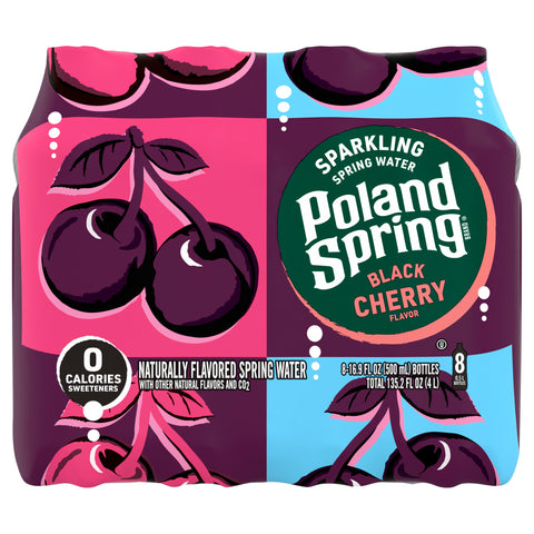 Poland Spring Sparkling Water, Black Cherry, 16.9 oz. Bottles (8 Count) - 3 Pack