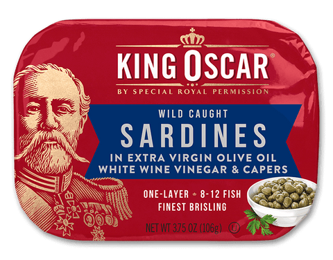 King Oscar Sardines In Extra Virgin Olive Oil White Wine Vinegar & Capers - 3.75 OZ 12 Pack