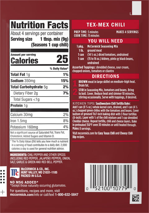 McCormick Mix Chili Tex Mex - 1.25 OZ 12 Pack