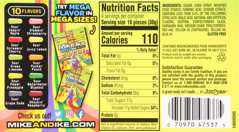 Mike And Ike 10 Flavors Sour Mega Mix  4.25 OZ