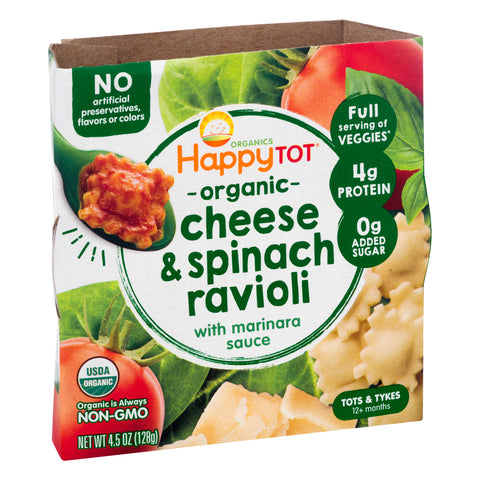 HappyTot Organics Organic With Marinara Sauce Tots & Tykes (12+ Months) Cheese & Spinach Ravioli 4.5 oz - 8 Pack