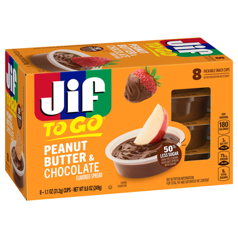 Jif To Go Peanut Butter & Chocolate Flavored Spread, 8 Cups, 1.1 Oz. Each