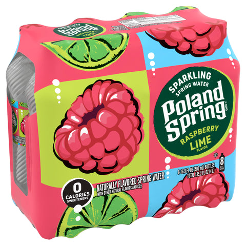 Poland Spring Sparkling Water, Raspberry Lime, 16.9 oz. Bottles (8 Count)