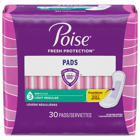Poise Incontinence Pads & Postpartum Incontinence Pads, 3 Drop Light Absorbency, Regular Length, 30 Count - 30 CT 4 Pack