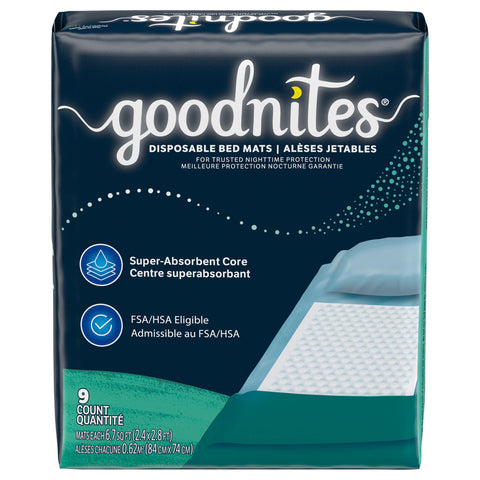 Goodnites Disposable Bed Mats for Bedwetting, 2.4 x 2.8 ft, 9 Ct - 9 CT 4 Pack