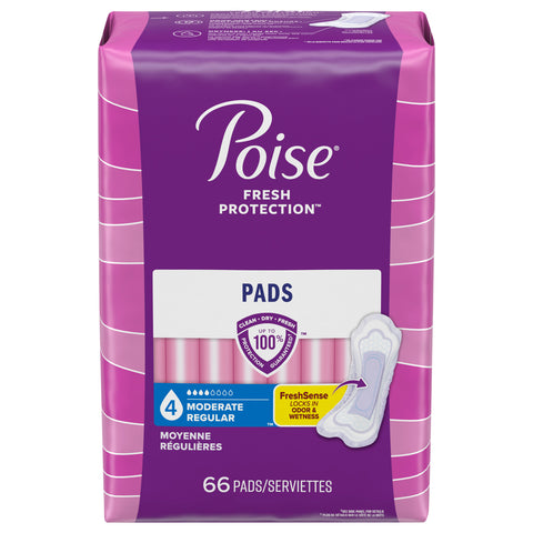 Poise Incontinence Pads & Postpartum Incontinence Pads, 4 Drop Moderate Absorbency, Regular Length, 66 Count (Packaging May Vary) - 66 CT 2 Pack
