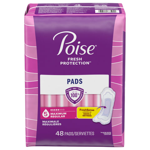 Poise Incontinence Pads & Postpartum Incontinence Pads, 5 Drop Maximum Absorbency, Regular Length, 48 Count - 48 CT 2 Pack
