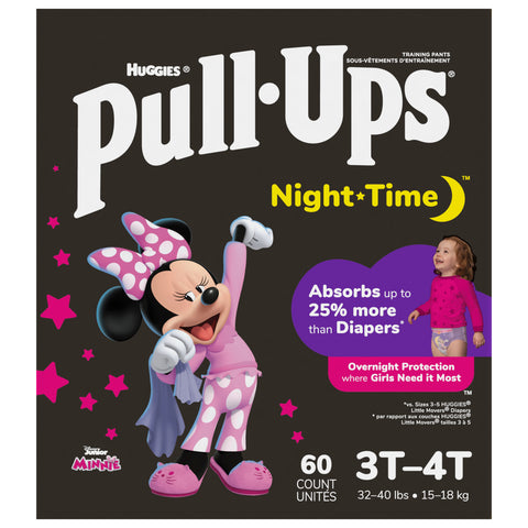 Pull-Ups Girls' Night-Time Potty Training Pants, 3T-4T (32-40 lbs), 60 Ct