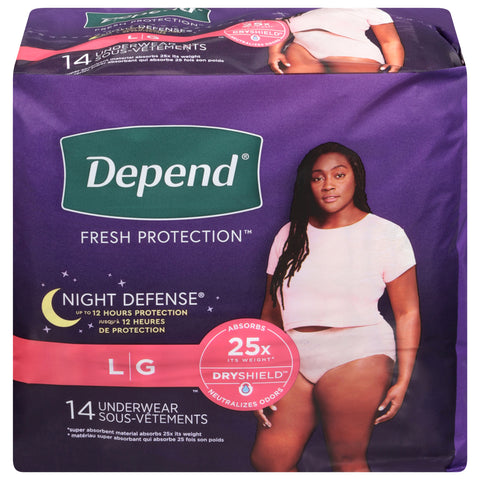 Depend Fresh Protection Night Defense Underwear L 14 ea - 14 CT 4 Pack