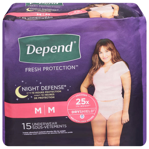 Depend Fresh Protection Night Defense Underwear M 15 ea - 15 CT 4 Pack