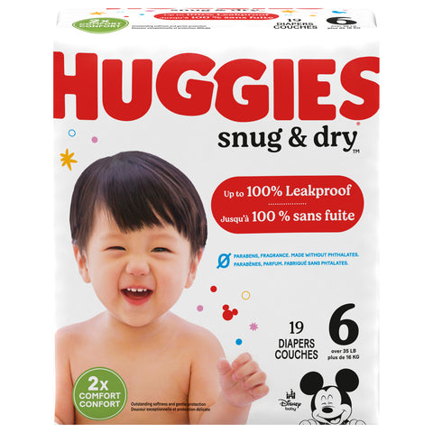 Huggies Snug & Dry Baby Diapers, Size 6 (35+ lbs), 19 Ct - 19 CT 4 Pack