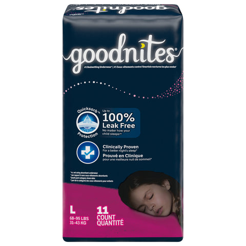 Goodnites Girls' Nighttime Bedwetting Underwear, Size Large (68-95 lbs), 11 Ct - 11 CT 4 Pack