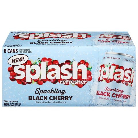 Splash Black Cherry Sparkling Water Beverage 8 - 12 fl oz Cans - 3 Pack