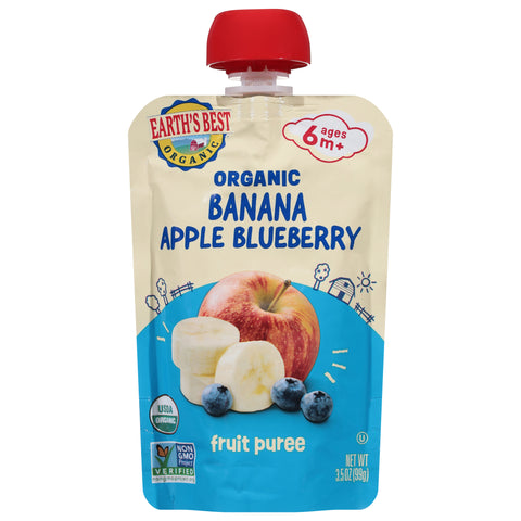 Earth's Best Organic Organic Ages 6m+ Banana Apple Blueberry Fruit Puree 3.5 oz - 12 Pack