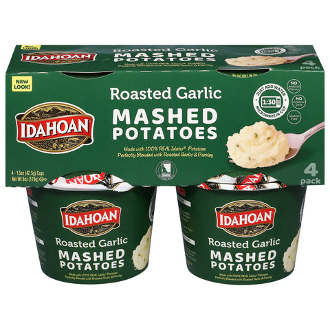 Idahoan Microwavable Roasted Garlic Mashed Potatoes 4 - 1.5 oz Cups - 6 Pack