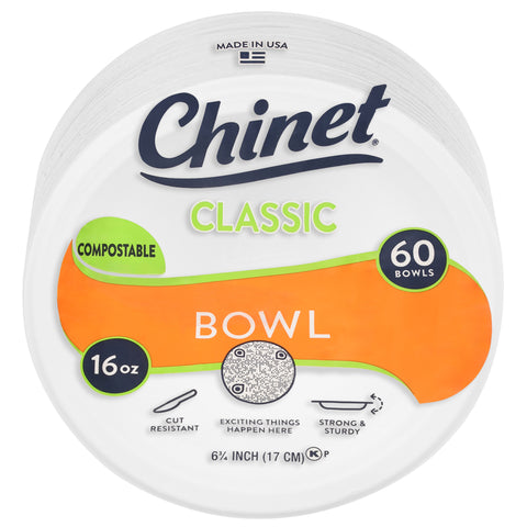 Chinet Classic 16 Ounce Compostable Bowls -  60 CT 6 Pack