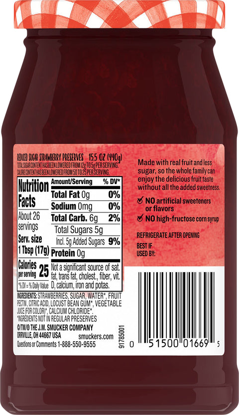 Smucker's Low Sugar Strawberry Preserves 15.5 OZ