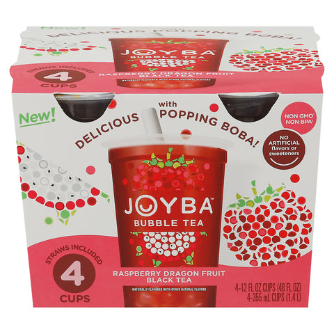 Joyba Raspberry Dragon Fruit Black Tea Bubble Tea 4 - 12 fl oz Cups - 4 Pack