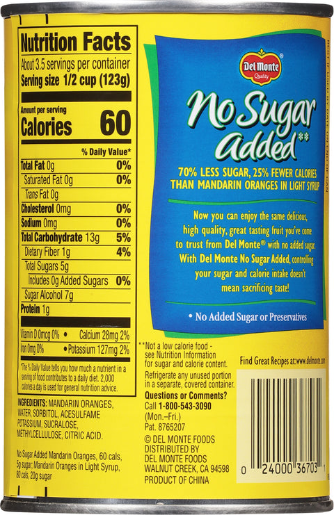 Del Monte Fruit Mandarin Oranges No Sugar Added 15 OZ