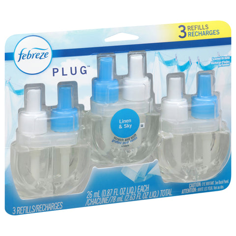 Febreze Plug Linen & Sky Scented Oil Refill 3-26 ml Bottles - 6 Pack