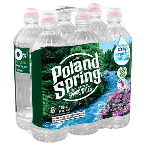POLAND SPRING Brand 100% Natural Spring Water, 23.7-ounce plastic sport cap  bottles (Pack of 6)