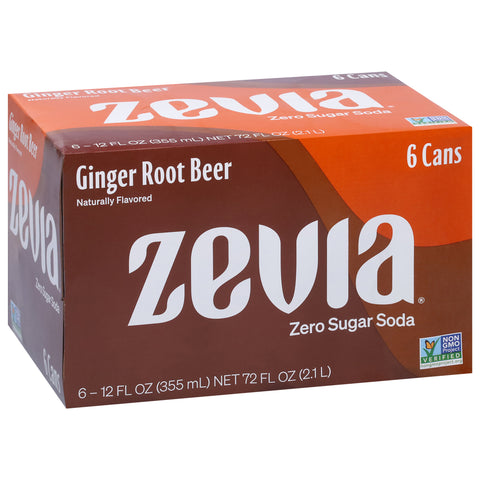 Zevia Zero Sugar Ginger Root Beer Soda  72 FZ