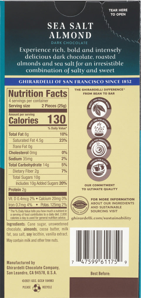 Ghirardelli Intense Dark Sea Salt Soiree With Almonds Bar 3.5 OZ