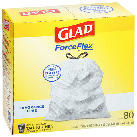 Glad Drawstring Force Tall Kitchen Bags  80 CT