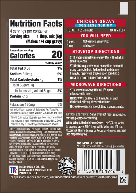 McCormick Seasoning Mix Pouch Low Sodium Gravy Chicken - 0.87 OZ 12 Pack