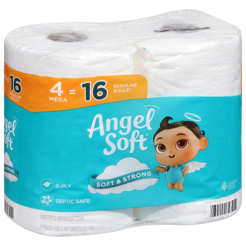 Angel Soft 2-Ply Unscented Bathroom Tissue Mega 4 ea