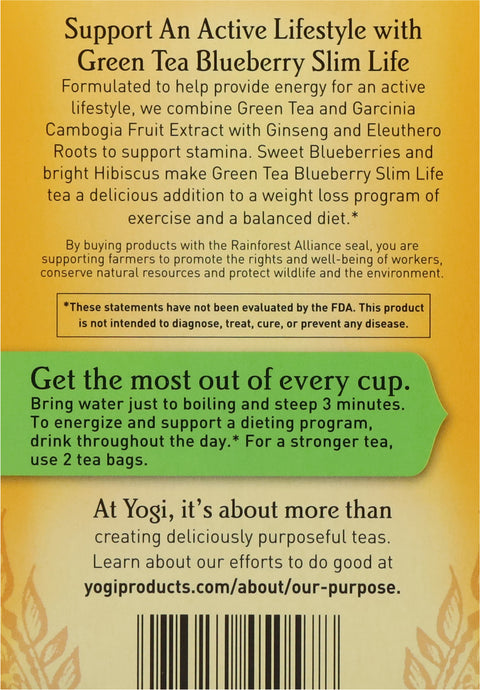 Yogi Caffeine Free Blueberry Slim Life Green Tea 16 CT