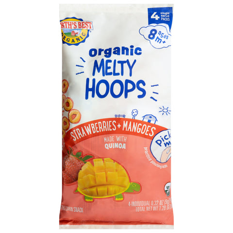 Earth's Best Organic Organic Ages 8 m+ Melty Hoops Strawberries + Mangoes Puffed Corn Snack 4 - 0.32 oz Bags - 5 Pack