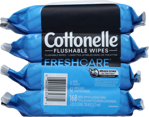 Cottonelle Fresh Care Flushable Wet Wipes, Adult Wet Wipes, 4 Flip-Top Packs, 42 Wipes per Pack (168 Total Flushable Wipes)