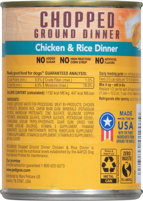 Pedigree Chopped Ground Dinner Chicken & Rice Dinner Food for Dogs 13.2 oz