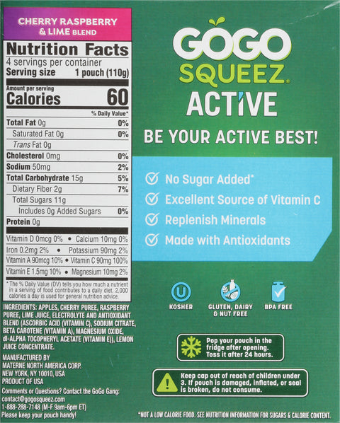 GoGo Squeez Cherry Raspberry & Lime Blend Fruit Blend with Electrolytes 4