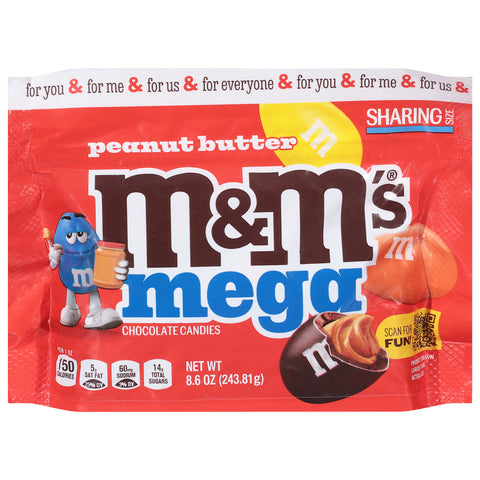 M&M's Peanut Butter Chocolate Candies Mega Sharing Size 8.6 oz - 8 Pack