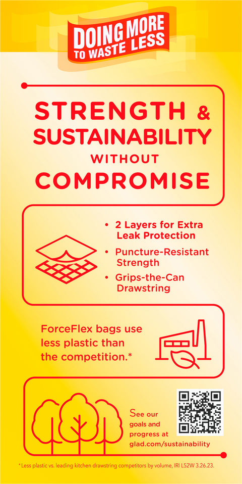 Glad ForceFlex Plus Febreze With Gain 13 Gallon Tall Kitchen Drawstring Bags 40 CT