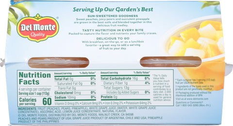 Del Monte Fruit Cups Mixed 16 OZ