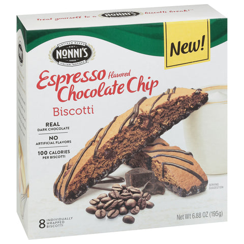 Nonni's Espresso Chocolate Chip Biscotti Cookies 6.88 OZ