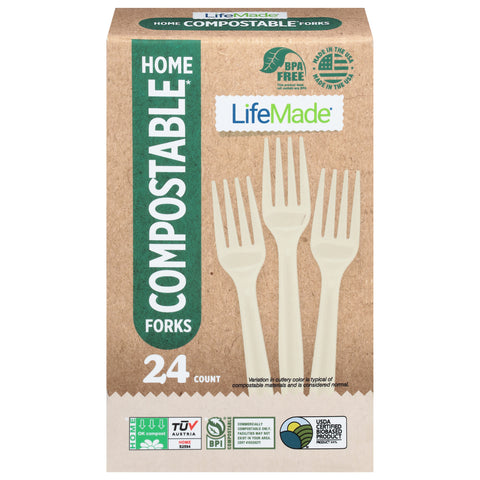 LifeMade Compostable Forks 24 ea - 12 Pack