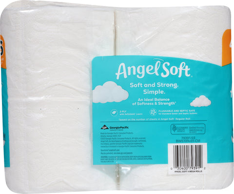 Angel Soft 2-Ply Unscented Bathroom Tissue Mega 4 ea
