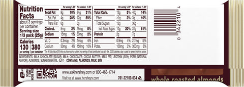 Hershey's King Size Milk Chocolate Bar With Almonds 2.6 OZ