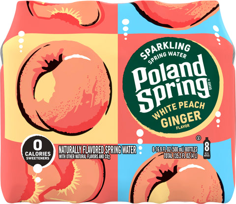 Poland Spring Sparkling Water, White Peach Ginger, 16.9 oz. Plastic Bottles (8 Count)