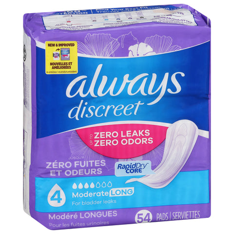 Always Discreet Moderate Long Pads 54 CT